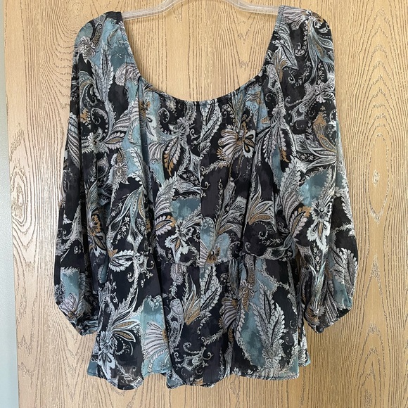 Maurice’s 1X Blouse In Green Navy and Yellow - Picture 6 of 7